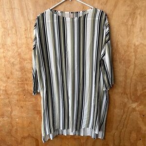 Seea Horizontal Stripe Viscose Swim Cover Up White Black Tan
